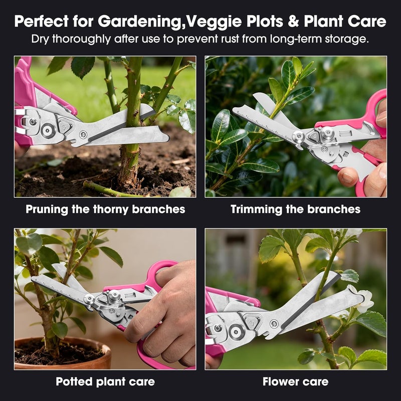 Lemasa 6 in 1 Multifunctional Combination Tool, Folding Retractable Emergency Shears, Outdoor Camping Tools, Seat Belt Cutter, Oxygen Cylinder Wrench, Complimentary Adjustable Wrench (pink) - Image 5
